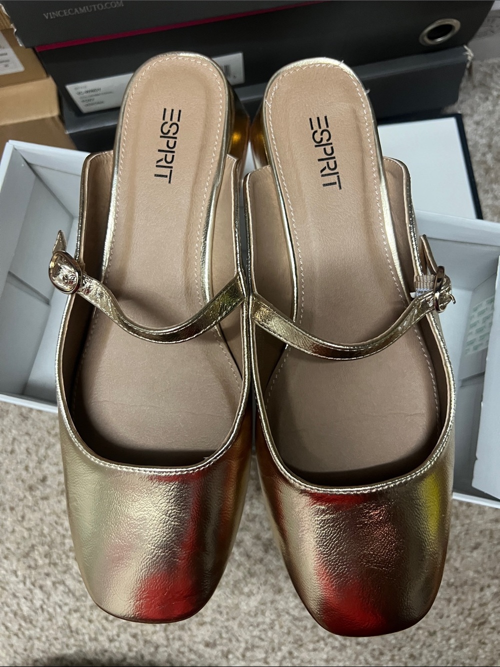 Esprit Metallic Gold Mary Jane Mules